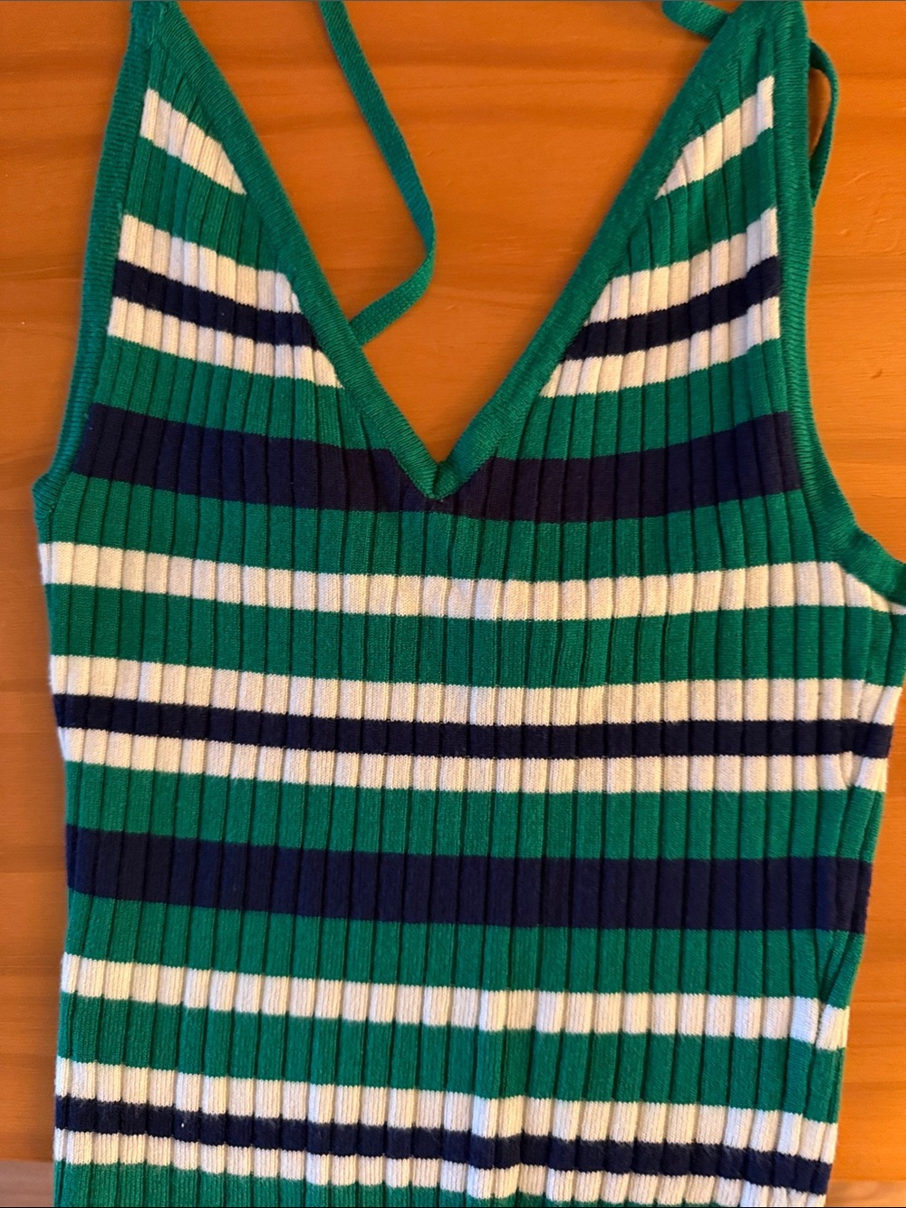 Urban Heritage Green, Navy & White Striped Ribbed Cami